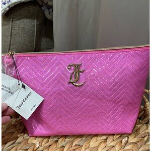 NWT! Juicy Couture Pink Vinyl Cosmetic Bag with Chevron Quilting
